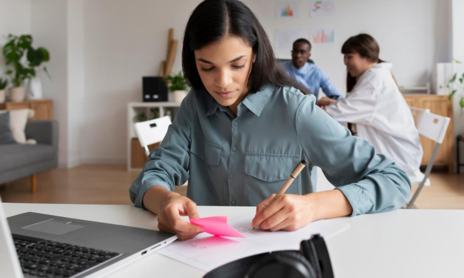 Professional working on budget planning with flexible schedule options